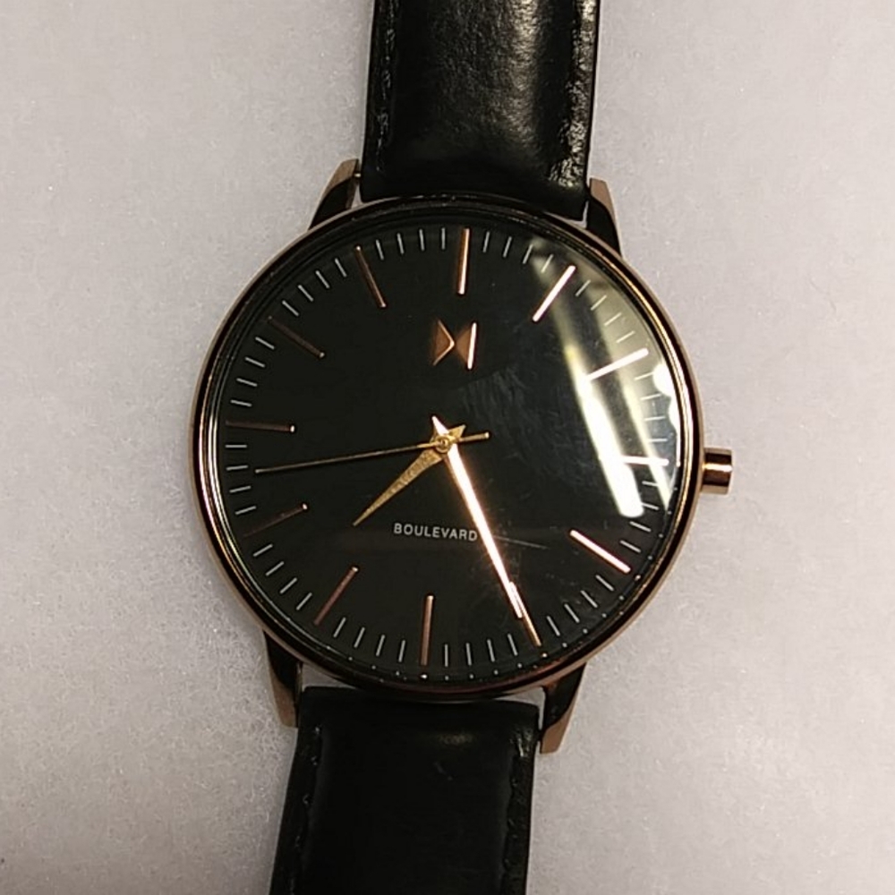 💛⌚️MVMT Boulevard Watch W/Black Face, Rose Gold Buckle & Brown Leather Band